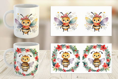 Mug Wrap Watercolor Christmas Bee Sublimation artnoy 