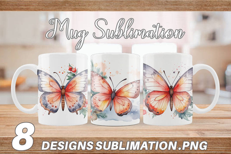 Mug Wrap Watercolor Christmas Butterfly Sublimation artnoy 