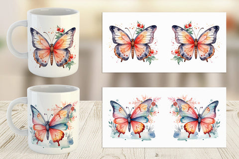 Mug Wrap Watercolor Christmas Butterfly Sublimation artnoy 