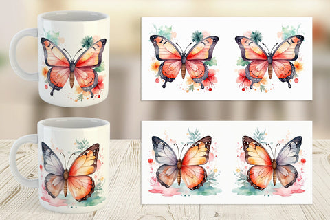 Mug Wrap Watercolor Christmas Butterfly Sublimation artnoy 