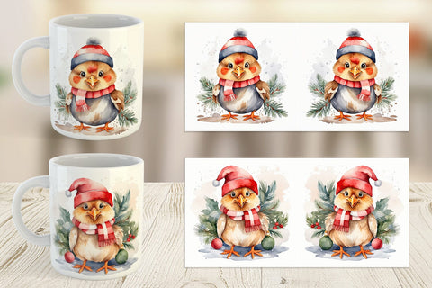 Mug Wrap Watercolor Christmas Chiken Sublimation artnoy 