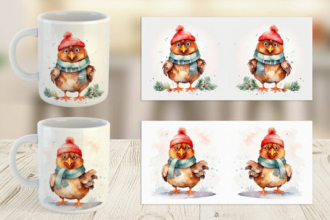 Mug Wrap Watercolor Christmas Chiken Sublimation artnoy 