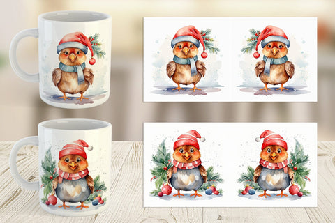 Mug Wrap Watercolor Christmas Chiken Sublimation artnoy 