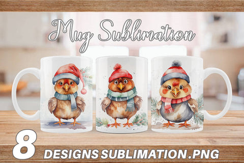 Mug Wrap Watercolor Christmas Chiken Sublimation artnoy 