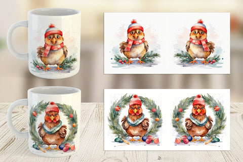 Mug Wrap Watercolor Christmas Chiken Sublimation artnoy 
