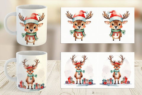 Mug Wrap Watercolor Christmas Deer Sublimation artnoy 