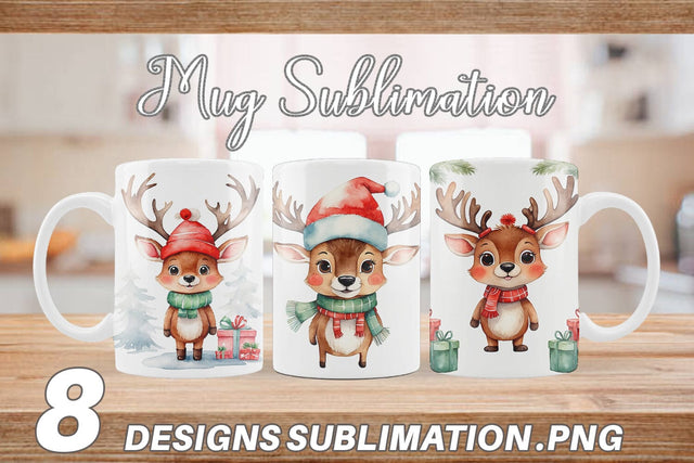 Mug Wrap Watercolor Christmas Deer Sublimation artnoy 