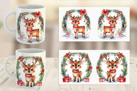 Mug Wrap Watercolor Christmas Deer Sublimation artnoy 