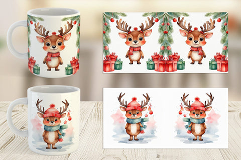Mug Wrap Watercolor Christmas Deer Sublimation artnoy 