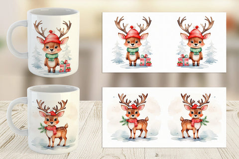 Mug Wrap Watercolor Christmas Deer Sublimation artnoy 