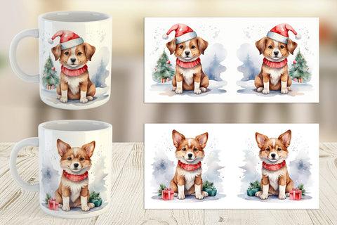 Mug Wrap Watercolor Christmas Dog Sublimation artnoy 