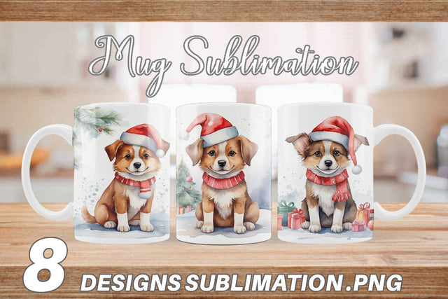 Mug Wrap Watercolor Christmas Dog Sublimation artnoy 