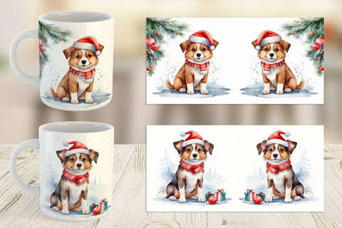 Mug Wrap Watercolor Christmas Dog Sublimation artnoy 