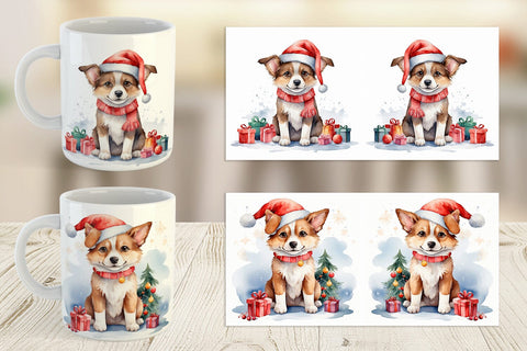 Mug Wrap Watercolor Christmas Dog Sublimation artnoy 