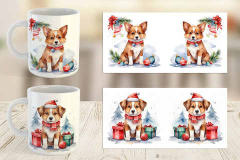 Mug Wrap Watercolor Christmas Dog Sublimation artnoy 
