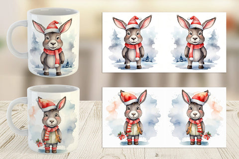 Mug Wrap Watercolor Christmas donkey Sublimation artnoy 