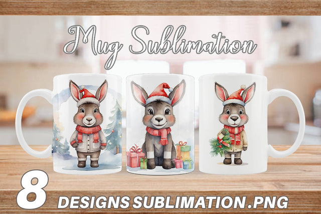 Mug Wrap Watercolor Christmas donkey Sublimation artnoy 