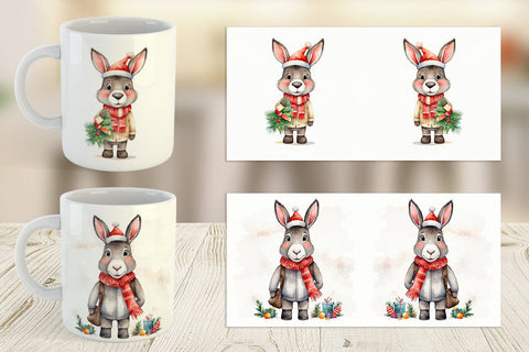 Mug Wrap Watercolor Christmas donkey Sublimation artnoy 