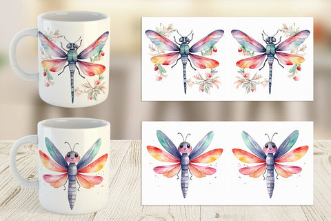 Mug Wrap Watercolor Christmas Dragonfly Sublimation artnoy 
