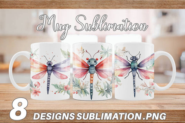 Mug Wrap Watercolor Christmas Dragonfly Sublimation artnoy 