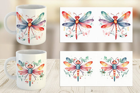 Mug Wrap Watercolor Christmas Dragonfly Sublimation artnoy 