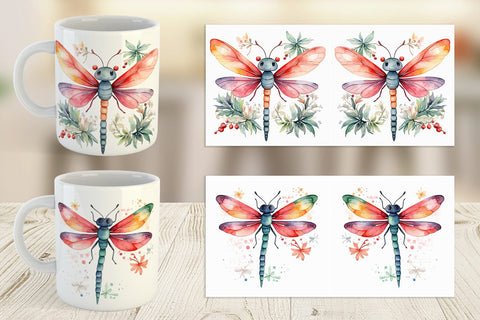 Mug Wrap Watercolor Christmas Dragonfly Sublimation artnoy 