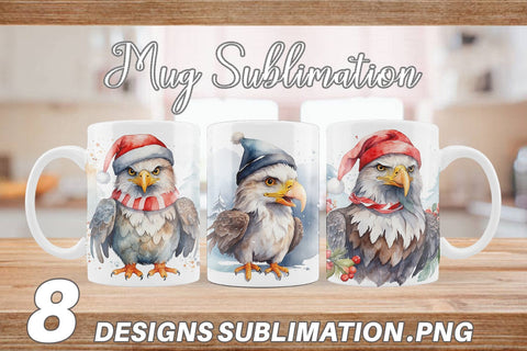 Mug Wrap Watercolor Christmas Eagle Sublimation artnoy 