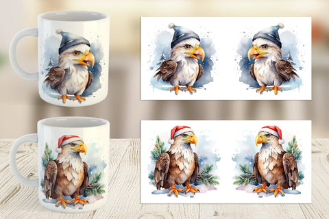 Mug Wrap Watercolor Christmas Eagle Sublimation artnoy 