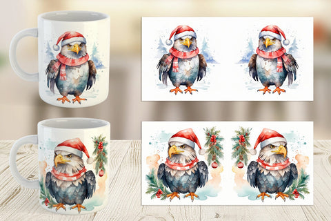Mug Wrap Watercolor Christmas Eagle Sublimation artnoy 