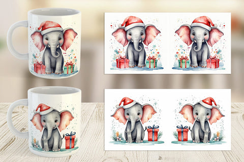 Mug Wrap Watercolor Christmas Elephant Sublimation artnoy 