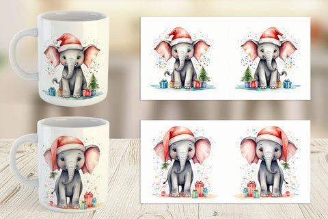 Mug Wrap Watercolor Christmas Elephant Sublimation artnoy 