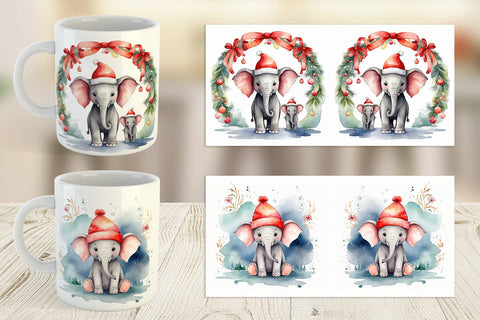 Mug Wrap Watercolor Christmas Elephant Sublimation artnoy 
