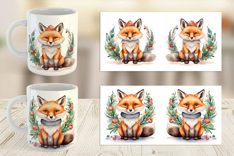 Mug Wrap Watercolor Christmas Fox Sublimation artnoy 