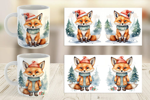 Mug Wrap Watercolor Christmas Fox Sublimation artnoy 