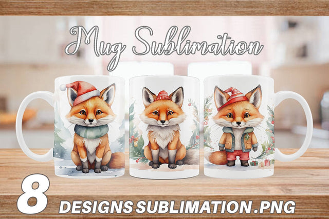 Mug Wrap Watercolor Christmas Fox Sublimation artnoy 