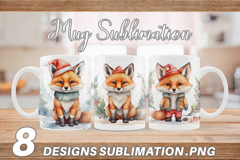 Mug Wrap Watercolor Christmas Fox Sublimation artnoy 