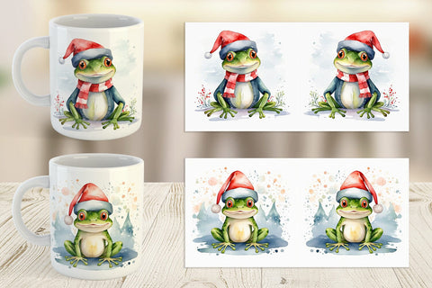 Mug Wrap Watercolor Christmas Frog Sublimation artnoy 