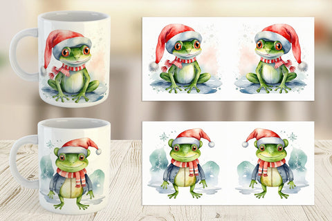 Mug Wrap Watercolor Christmas Frog Sublimation artnoy 