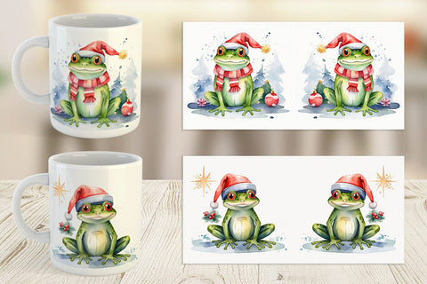 Mug Wrap Watercolor Christmas Frog Sublimation artnoy 
