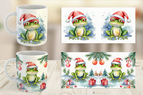 Mug Wrap Watercolor Christmas Frog Sublimation artnoy 