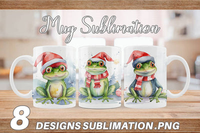 Mug Wrap Watercolor Christmas Frog Sublimation artnoy 
