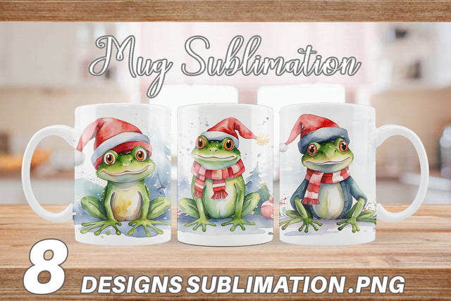 Mug Wrap Watercolor Christmas Frog Sublimation artnoy 