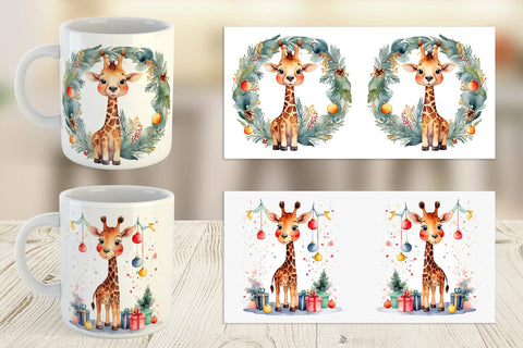 Mug Wrap Watercolor Christmas Giraffe Sublimation artnoy 