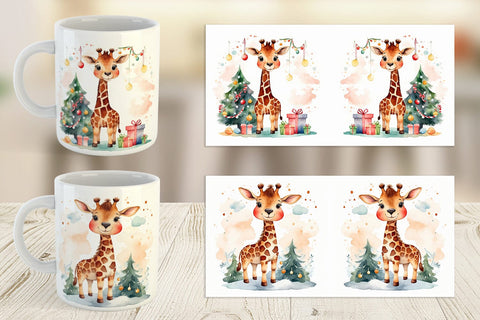 Mug Wrap Watercolor Christmas Giraffe Sublimation artnoy 