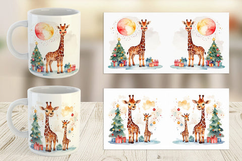 Mug Wrap Watercolor Christmas Giraffe Sublimation artnoy 