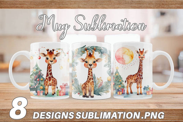 Mug Wrap Watercolor Christmas Giraffe Sublimation artnoy 