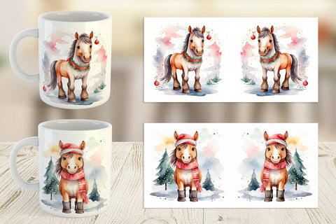 Mug Wrap Watercolor Christmas Horse Sublimation artnoy 
