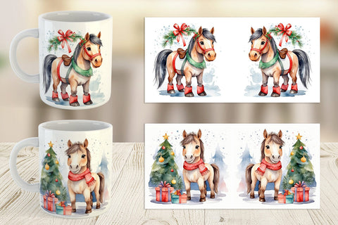 Mug Wrap Watercolor Christmas Horse Sublimation artnoy 