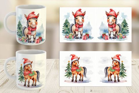 Mug Wrap Watercolor Christmas Horse Sublimation artnoy 