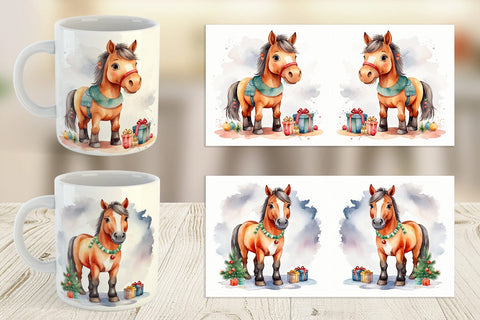 Mug Wrap Watercolor Christmas Horse Sublimation artnoy 
